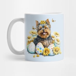 Cute Yorkshire Terrier Happy Easter Eggs Sunflowers Mug